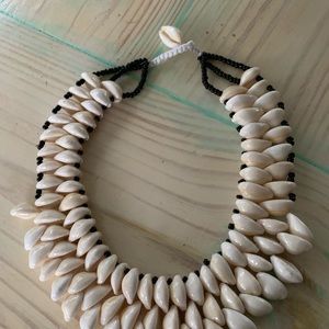 Tiger cowrie bib necklace earrings festival boho